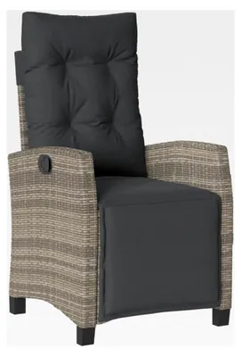 Produktbild von Rattansessel Set Grau, Hochlehner Gartenstuhl Verstellbar, Liegesessel Rattan Garten, Outdoor Rattansessel Verstellbar, Gartenbank mit Kissen, Gartensessel Rattan Liegestuhl mit Fußteil