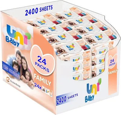 Produktbild von UNI BABY Feuchttücher Für Familie 2400 Tücher (24 x 100 stück), feuchttücher box, Getestete, SLS und SLES frei Wet Wipe