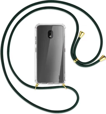 Produktbild von Handykette Backcover-Schutzhülle mit Band (Metall goldfarben) für Nokia 2.2 - dunkelgrün