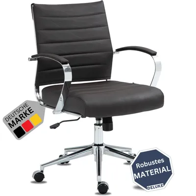Produktbild von DELUKE® Bürostuhl Ergonomisch EVOK Schreibtischstuhl Echtleder | Höhenverstellbarer Drehstuhl, Arbeitsstuhl mit Armlehne | Chefsessel, Computerstuhl 130 kg | Dunkelbraun