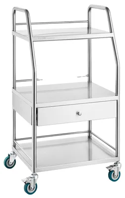 Obrázek produktu pro VEVOR laboratorní servírovací vozík 3-vrstvý vozík z nerezové oceli, lékařský vozík se zásuvkou, zubní vozík s uzamykatelnými kolečky, pro laboratoř nemocnice zubař zubní laboratoř
