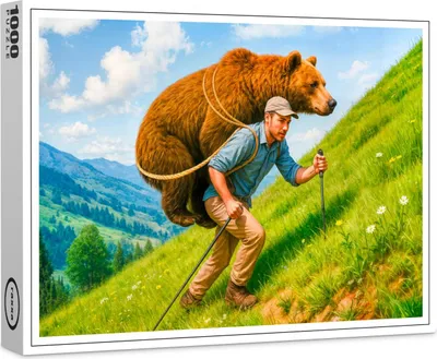 Produktbild von raxxa Premium-Puzzle "Hiker Carries a Bear Up a Mountain", 1000 Teile