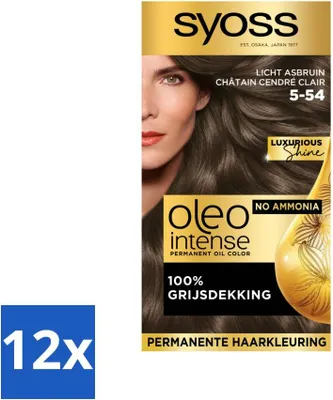 Produktbild von SYOSS – Oleo Intense 5-54 Helles Aschbraun – Haarfärbemittel – Ammoniakfrei – Grauabdeckung – Langanhaltende Farbe - Vorteilspack - 12 Stücke