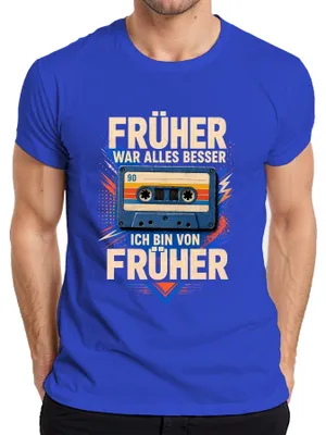 Immagine prodotto di "Prima era meglio". T-shirt da uomo, blu, con scritta sarcastica. Taglia S