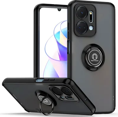 Produktbild von Honor X7A Hülle, Ring Halter Ständer Matte Transluzent TPU Rahmen Stoßfest Schutzhülle für Honor X7A Schwarz