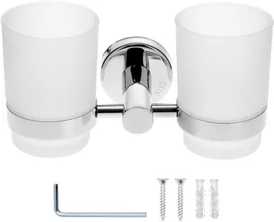 Produktbild von Wandmontierter Zahnbürstenhalter aus Edelstahl 304, 2 Becher