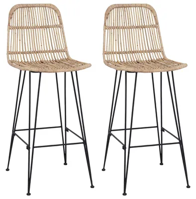 Image de vidaXL Tabourets de bar, lot de 2, couleur naturelle, 44 x 55 x 109 cm, rotin et acier