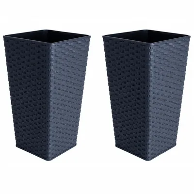 Produktbild von KMND Pflanzkübel Rattanoptik 2er-Set mit Pflanzeinsatz 16 × 16 × 30 cm, Granit