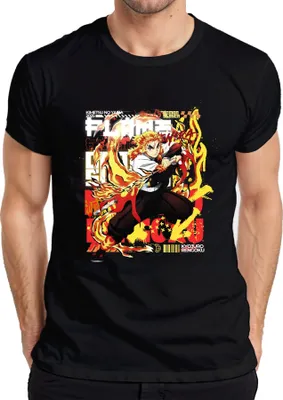 Produktbild von Kyojuro Rengoku Flammen Hashira Kimetsu no Yaiba Anime Geschenk Herren T-Shirt, Schwarz, S
