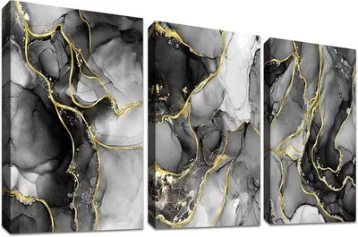 Immagine prodotto di Quadri decorativi grigio-bianco-oro - 3 pezzi - tela - 90 x 40 cm