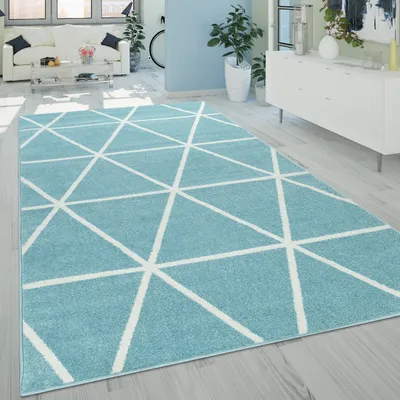 Immagine prodotto di Tappeto soggiorno Design scandinavo a rombi Morbido Colori pastello Blu Bianco Dimensioni 70x250 cm
