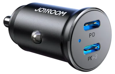 Produktbild von Joyroom 30W 2x USB-C mini car charger metal - black