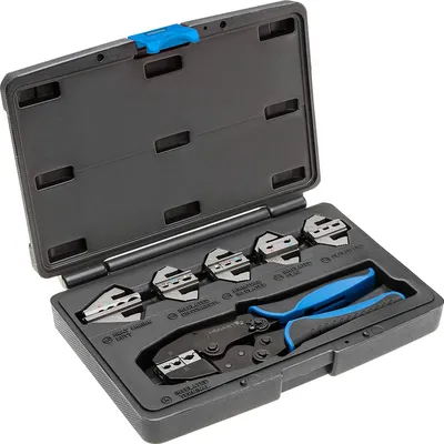 Produktbild von Högert Technik Crimpzange, Set mit 6 wechselbaren Einsätzen, HT1P176