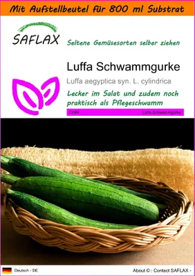 Produktbild von SAFLAX Garden in the bag - Luffa Schwammgurke - Luffa aegyptica syn. L. cylindrica - 10 Samen - Mit Anzuchtsubstrat im praktischen, selbst aufstellenden Beutel