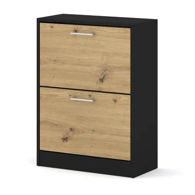 Produktbild von Schuhschrank IGA 2D 60 cm Schwarz / Artisan Eiche | Klappschrank für den Flur