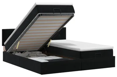 Obrázok produktu pre vidaXL Posteľ s úložným priestorom a matracom, s opierkou, 2 kusy, čierna, zamat