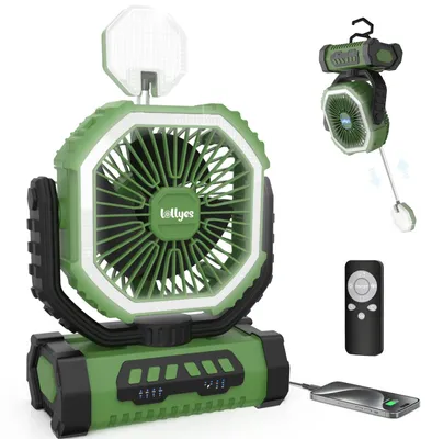 Produktbild von Campingventilator mit Licht, 20000 mAh Akku, wiederaufladbar, Fernbedienung, 4 Geschwindigkeitsstufen