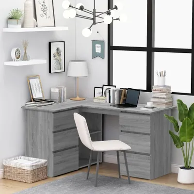 Image de vidaXL Bureau d'angle Gris Sonoma 145x100x76 cm Bois composite - Bureau d'angle - Bureaux d'angle - Bureau - Bureau de bureau