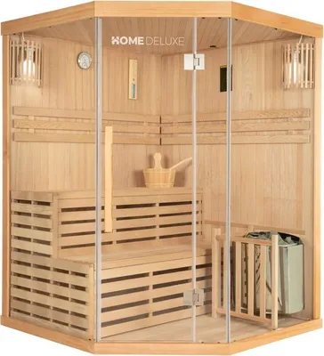 Produktbild von HOME DELUXE - Traditionelle Sauna - SKYLINE XL - 150 x 150 x 200 cm - für 2 - 3 Personen, Hemlocktanne, inkl. Saunaofen, Saunazubehör I Dampfsauna Aufgusssauna Finnische SaunaSauna