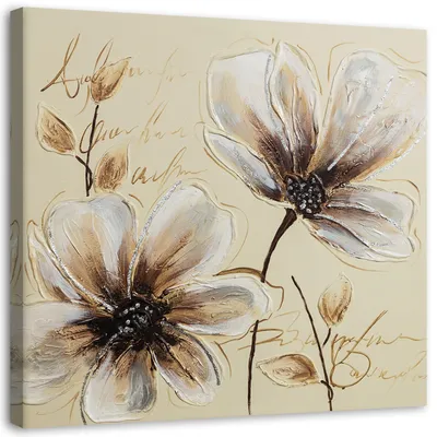 Produktbild von Leinwandbild gemalte blumen 30x30 cm Feeby beige wandbild bereit zum aufhängen