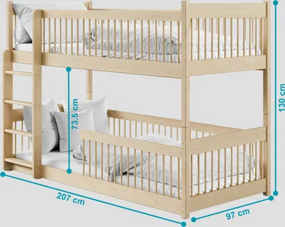 Image de Lit d'enfant Lit superposé 80x180 | 90x190 | 90x200 cm, avec bords arrondis et transformable en 2 lits 90x200 cm de 4 à 18 ans, naturel