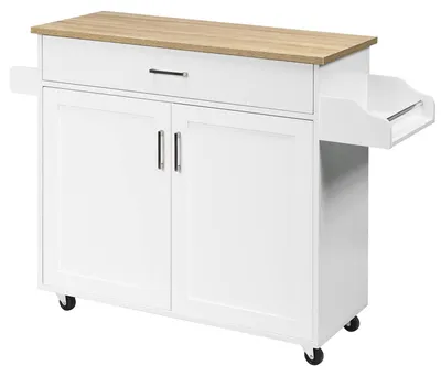 Servierwagen mit Schublade und Schrank, rollend, Holz, Landhausstil, weiß