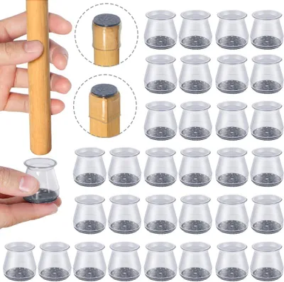 Produktbild von Stuhlbeinschoner 32 Stück, Transparente Silikon Kappen, Für Holzböden, 23-33mm