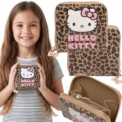 Produktbild von Hello Kitty Geldbörse für Mädchen mit Leopardenmuster und Reißverschluss, 9 × 9 cm