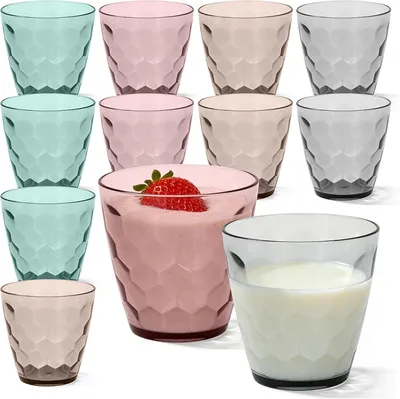 Imagen del producto de Juego de 12 vasos de plástico de colores, de 325 ml, resistentes a roturas, ideales para picnics y jardines