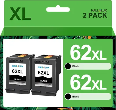 Image de Cartouches d'encre 62XL, noires, lot de 2, compatibles avec les imprimantes HP Envy 5540 et Officejet 5740
