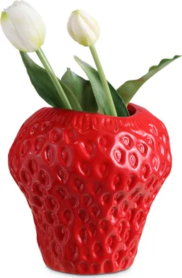 Produktbild von Navaris Erdbeer Vase rot - Deko Blumenvase für Fensterbank Sideboard Kommode - für Blumenarrangements und Trockenblumen - Wohnzimmer Deko -