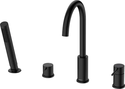 Produktbild von Avapax | Badewannenarmatur 4-loch - Schwarz Matt - Messing - Hoher Auslauf - Minimalistischer Mischhebel