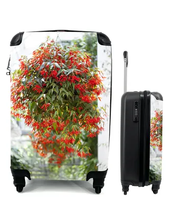 Produktbild von MuchoWow® Koffer Handgepäck Trolley Rollkoffer Kleine Reisekoffer mit 4 Rollen - Hängepflanze mit roten Blüten - Cabin Size < 55x40x23 cm & 55x40x20 cm - Fotokoffer - Kabinenkoffer - Boardgepäck - Reise-Box - Reisekoffer - Reisegepäck - Koffer mit Bild - Trolley für Kinder