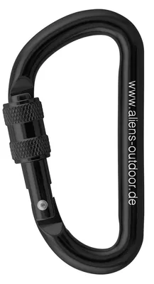Schwarzer Materialkarabiner "Accessory Classic Screw" von Aliens; geeignet für Klettern.