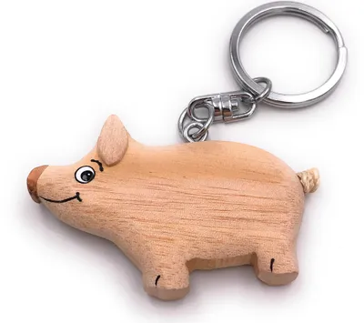 Produktbild von Onwomania Schlüsselanhänger aus Holz Schwein Glücksbringer Tier Hausschwein Anhänger Charm
