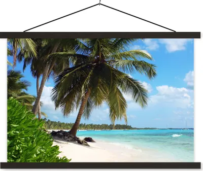 Produktbild von MuchoWow® Textilposter Palme - Meer - Tropisch 120x80 cm mit schwarzem Rahmen - Wanddeko