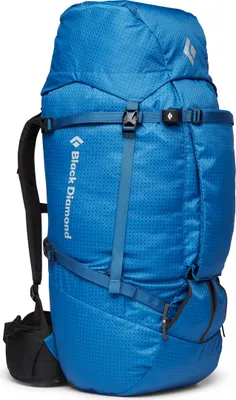 Blauer Kletterrucksack "Mission 75" von Black Diamond; mit verstellbaren Trägern und mehreren Befestigungsmöglichkeiten.