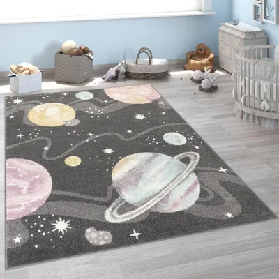 Produktbild von Kinderteppich Teppich Kinderzimmer Junge Mädchen Weltraum Planeten Anthrazit Grösse 120x160 cm