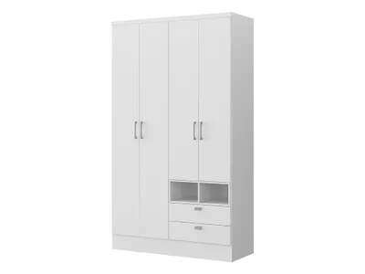 Produktbild von ODILON Kleiderschrank - 4 Türen und 2 Schubladen - Länge 120 cm - Farbe Weiß