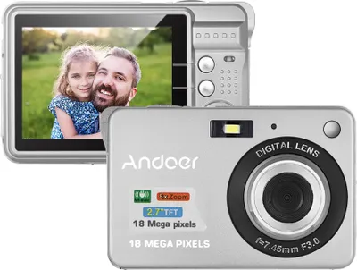 Obrázok produktu pre Andoer 18M 720P HD digitálny fotoaparát a videokamera s 2 batériami, 8-násobným digitálnym zoomom, stabilizátorom obrazu a 2,7-palcovým LCD displejom – vianočný darček pre deti