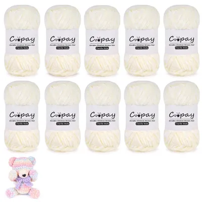 Obrázok produktu pre Chenilleová priadza na háčkovanie a pletenie, 1000 g, krémová farba, 100% polyester