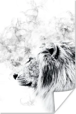 Produktbild von MuchoWow® Poster Löwe - Rauch - Schwarz - Weiß 80x120 cm - Papierdruck