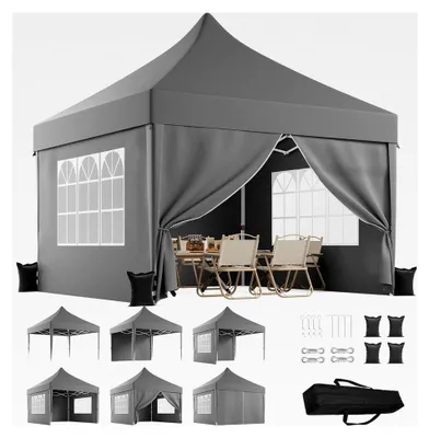 Produktbild von Pavillon 3x3 Wasserdicht Stabil Winterfest mit 4 Seitenwänden, Faltpavillon Höhenverstellbar, Gartenpavillon für Hochzeiten, Veranstaltungen, Garten, Party, Grau