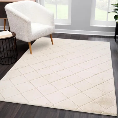 Produktbild von Teppich Hochflor Wattiert Einfarbig - Ivory 160x230 cm Rechteckig - Wohnzimmer-Teppiche in 3D-Optik