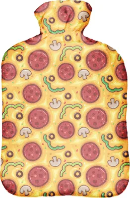 Produktbild von Wärmflasche mit Pullover Bezug 2 Liter Bettflasche mit schönen Fleece-Druck Bezug Gummi Wärmflasche mit Deckel Pizza [092]