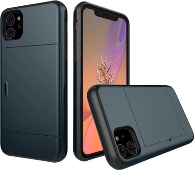 Produktbild von Mobigear Card iPhone 11 Hülle Hardcase Backcover Stoßfest mit Kartenhalter - Marineblau