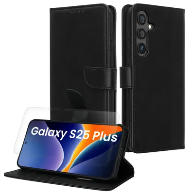 Produktbild von kwmobile Kunstleder Handyhülle kompatibel mit Samsung Galaxy S25 Plus Hülle - Brieftaschen Schutzhülle aus Kunstleder mit Displayschutz und RFID-Schutz