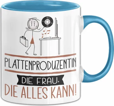 Produktbild von Plattenproduzentin Geschenk Tasse Becher Die Frau Die Allen Kann Geschenkidee für eine Plattenproduzentin Lustig (Blau)