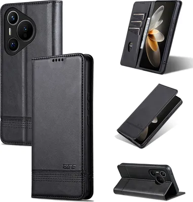 Produktbild von Leder Hülle für Huawei Pura 70, Klapphüllen Brieftasche Magnetverschluss Ständer Schutzhülle Schwarz