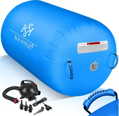 Produktbild von Kesser Airtrack Gymnastik-Rolle Barrel aufblasbar, robuste 0,9mm PVC, luftdicht, inkl. Elektropumpe & Tragetasche, Ø60-90cm, L100-120cm